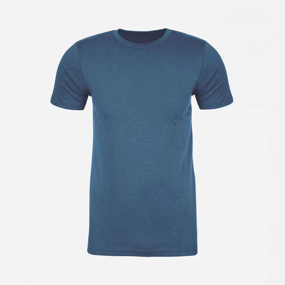 The OKLA Pure Shirts t-shirt, made from ring-spun cotton in a heather blue shade, is displayed against a white background. This piece features short sleeves and a round neckline, offering versatile style for any wardrobe.