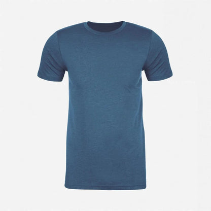 The OKLA Pure Shirts t-shirt, made from ring-spun cotton in a heather blue shade, is displayed against a white background. This piece features short sleeves and a round neckline, offering versatile style for any wardrobe.