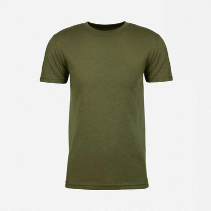 The OKLA Pure Shirt is a military green T-shirt made from ring-spun cotton and set against a white background. This stylish shirt features short sleeves and a round neckline, offering versatile style.